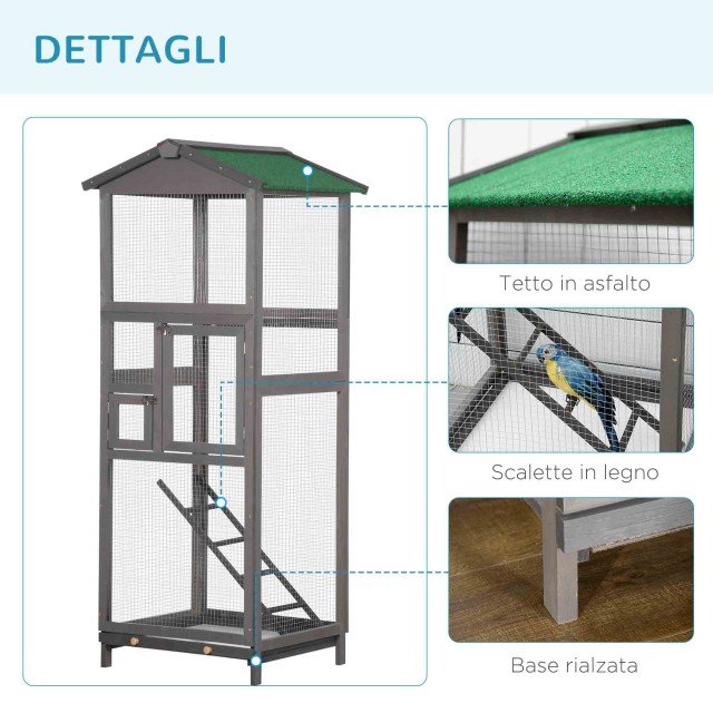 PawHut  Ψηλό Κλουβί για Πουλιά 165cm από Ξύλο για Εξωτερικό Χώρο με 2 Πόρτες και Αποσπώμενο Δίσκο, Ανοιχτό Γκρι  D10-004V00LG