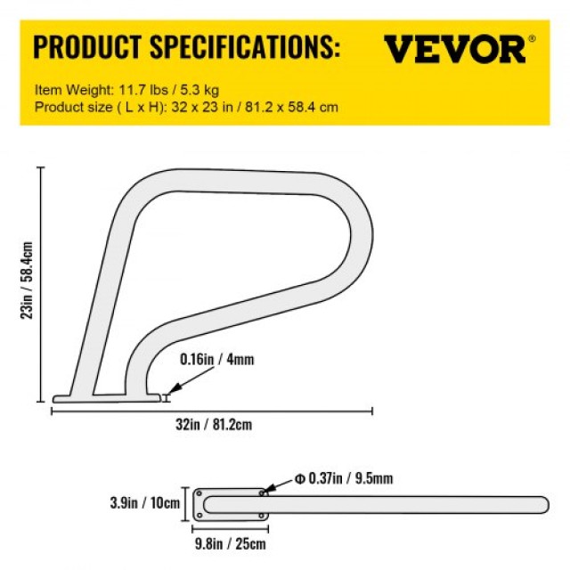 VEVOR Σιδερένιο Χερούλι Πισίνας 32x23 Ανοξείδωτο Ατσάλι 250LBS με Μπλε Κάλυμμα & Βίδες  BXGYCFS3W32X23YC1V0