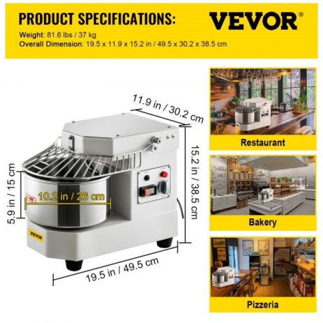 Επαγγελματικό Μίξερ Ζύμης VEVOR με 8.5Qt Ανοξείδωτο Κάδο  ZXSPJBJ8L...