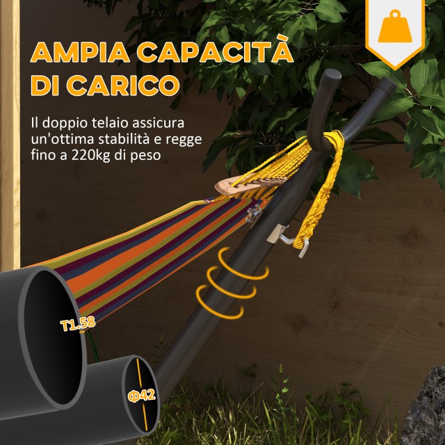 Βάση Outsunny Hammock 330 cm max με 6 τρύπες και ρόδες, Μεταλλικό, 290x120x115 cm, Μαύρο 84A-319V00BK