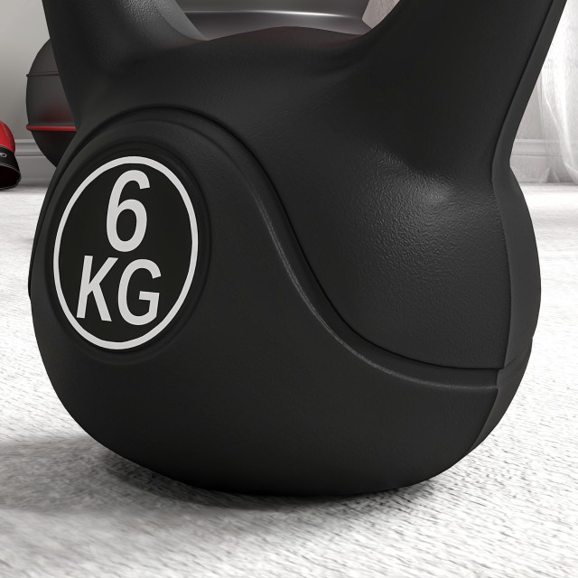 HOMCOM Kettlebell 6kg από Πλαστικό και Άμμο με Επίπεδη Βάση και Λαβή 20x13x22 cm Μαύρο A91-076V05BK