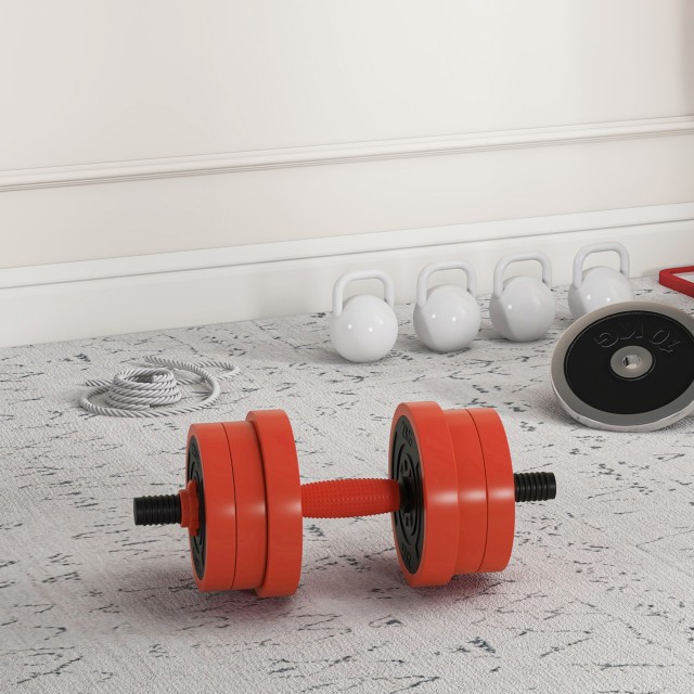 SPORTNOW Σετ Βαρών Γυμναστηρίου 4 σε 1 των 20kg, Μετατρέψιμο σε Kettlebell, 2 Αλτήρες, Μπάρα και Υποστήριξη για Κάμψεις, Κόκκινο A91-287V00RD