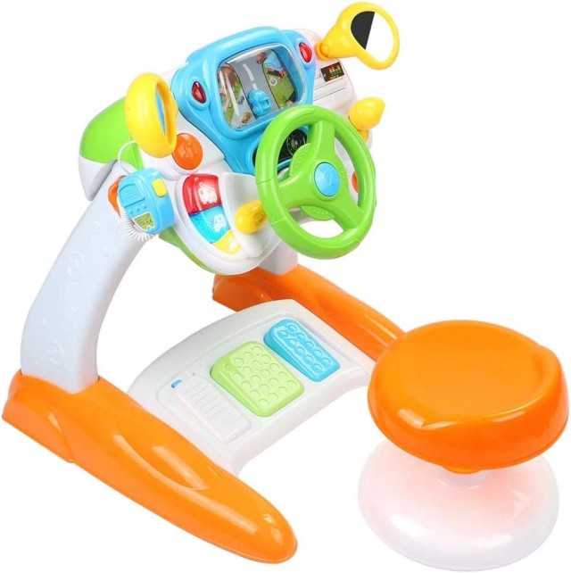 BAKAJI Παιδικό Παιχνίδι Τιμόνι με Πεντάλ και Σκαμπό, Φώτα και Ήχους...