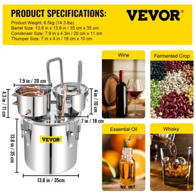 VEVOR  Αποστακτήρας 32L για Οικιακή Χρήση από Ανοξείδωτο Ατσάλι Διπλού Κάδου ZLSJ8GALSLNTZLQDBV2