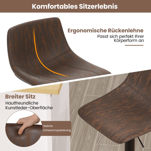 Costway Σετ 2 Ρυθμιζόμενα Περιστρεφόμενα Σκαμπό Μπαρ με Πλάτη και Υ...