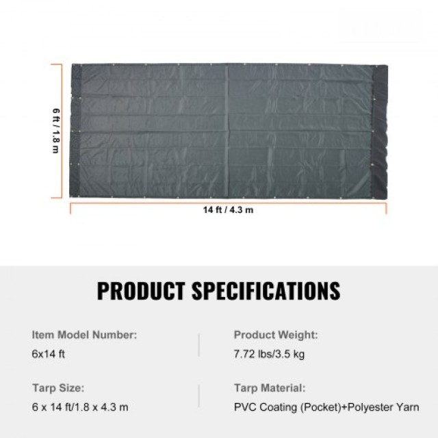 VEVOR Κάλυμμα Δίχτυ Απορριμματοφόρου, 6 x 14 ft, Βαρέως Τύπου PVC Μαύρο  KCPVC6X1418OZJELJV0