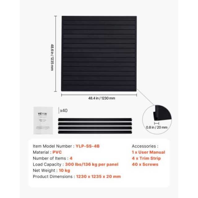 VEVOR Μαύρο PVC Πάνελ Σχάρας 4x4 ft για Γκαράζ με Μοντέρνο Σχεδιασμ...