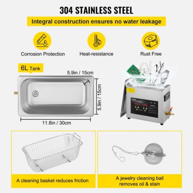 VEVOR 6L Ψηφιακός Υπερηχητικός Καθαριστής 400W Κοσμήματα Γυαλιά  QX...