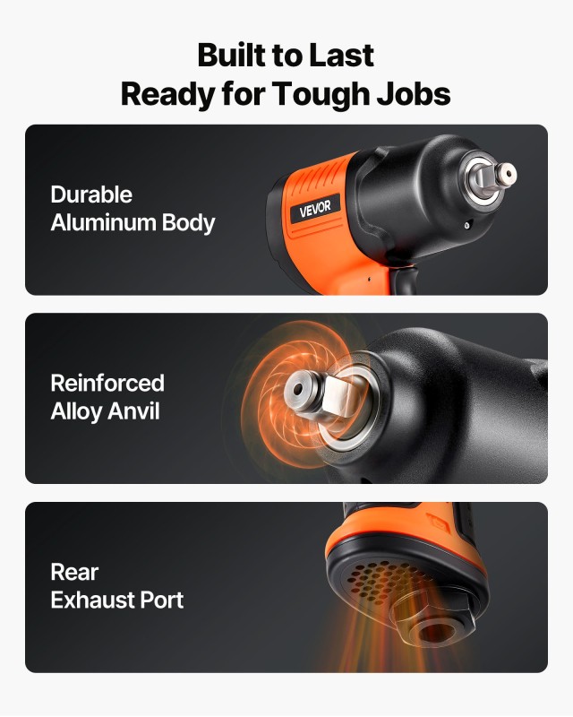 VEVOR Αερόκλειδο 1/2 με Ανάστροφη Ροπή έως 1490N.m, Συμπαγείς Διαστ...