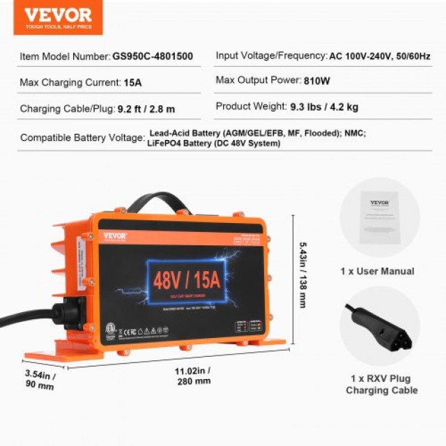 Φορτιστής Μπαταρίας 48V 15A για EZGO TXT RXV  GEFQCDCCDQSJ8CBU2V2