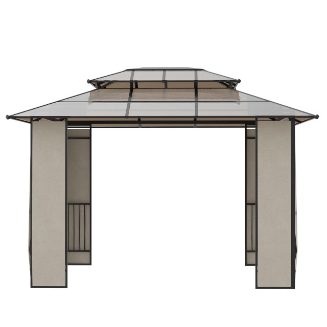 Outsunny Garden Gazebo 3,65x3m με στέγη από πολυανθρακικό 2 επιπέδων, ατσάλι και αλουμίνιο, καφέ 84C-309