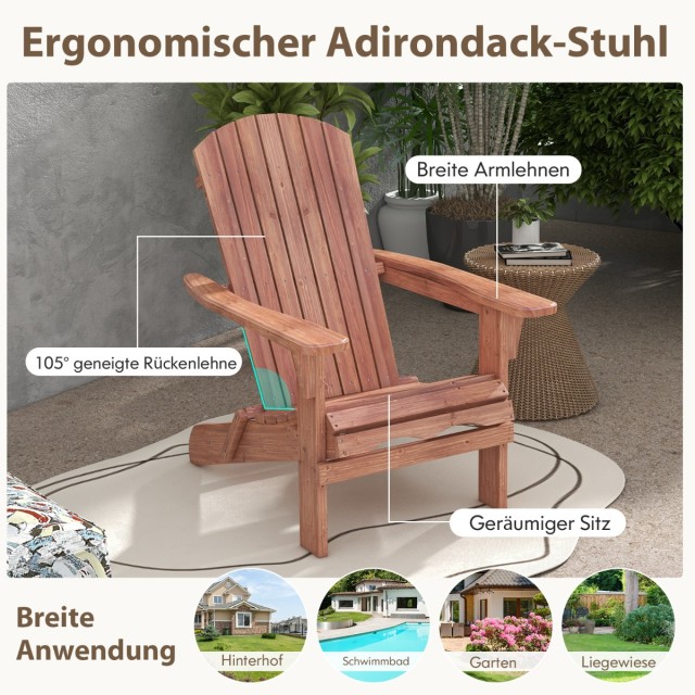Costway Πτυσσόμενη Ξύλινη Καρέκλα Adirondack με Αντοχή 180 kg για Κ...