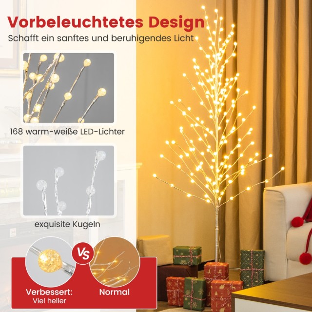 Costway Δέντρο LED 155 εκ. με Θερμό Λευκό Φως & Μεταλλική Βάση Ασημ...