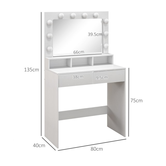 HOMCOM Τραπέζι Μακιγιάζ με Καθρέφτη και LED, 80x40x135 εκ, Λευκό 83...