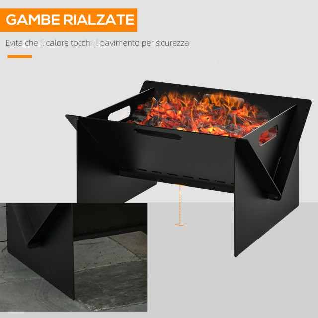 Outsunny Square Steel Garden Fire Pit με Λαβές, 50x45x30cm, Μαύρο 842-213
