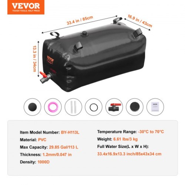 VEVOR Φορητή Δεξαμενή Νερού 113 Λίτρων PVC Μαύρη  CSDHSPVCB113E9XVWV0