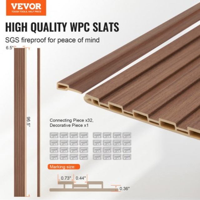 VEVOR  Γκρι Δρύινα Ακουστικά Πάνελ 8 Τεμ 96x6 ιντσών  WPCBTQBHXML95...
