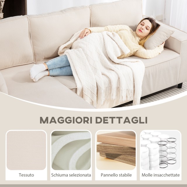 HOMCOM Τριθέσιος Καναπές με Χαμηλή Πλάτη, 241x153x83 εκ., Λευκό Κρε...