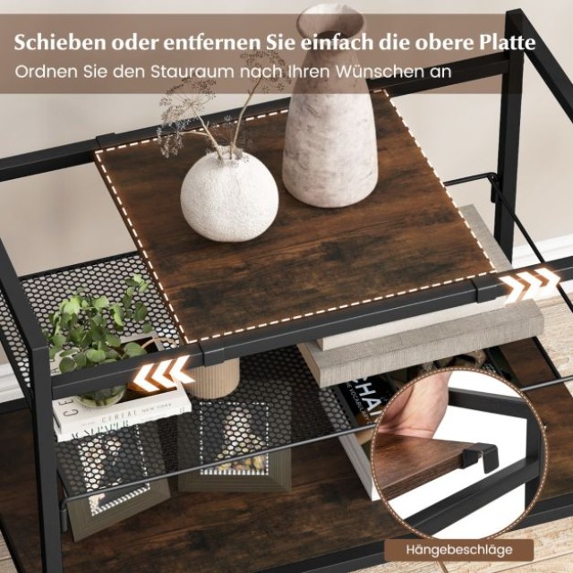Τραπέζι Κονσόλας  με Ράφια 60 x 33,5 x 61 cm Ρουστίκ Χρώματος Καφέ COSTWAY HV10460CF