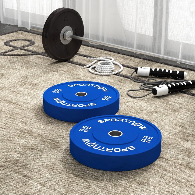 SPORTNOW  Σετ 2 Δίσκοι Βάρους 20kg από Καουτσούκ με Τρύπα 2/5 cm για Μπάρες και Μονόζυγα, Μπλε  A91-376V01BU