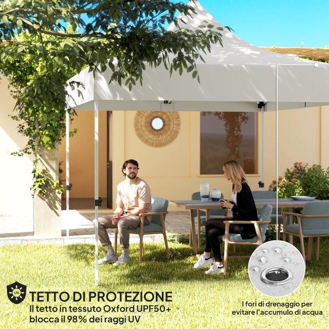Outsunny Κιόσκι Κήπου Pop Up 3x3 m με Ρυθμιζόμενο Ύψος και Ηλιακά LED Φώτα, από Ύφασμα Oxford και Μέταλλο, Λευκό 84C-654V00WT