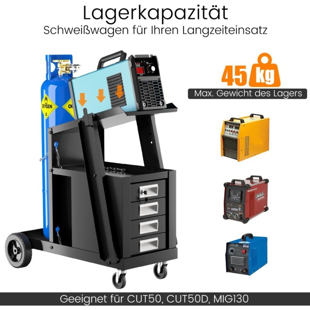 Costway  Καρότσι Συγκόλλησης με Μεταλλικό Σκελετό και 4 Συρτάρια για Εύκολη Μετακίνηση και Αποθήκευση Εργαλείων TL30207