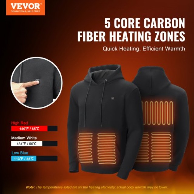 VEVOR  Θερμαινόμενο Φούτερ Unisex με Μπαταρία για Άνδρες & Γυναίκες Μέγεθος L Μαύρο JRWYTTSHSDDCPJCKGV9