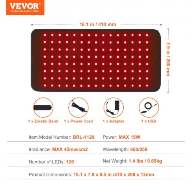 VEVOR Στρώμα Κόκκινης Φωτοθεραπείας 120 LED 2 Μήκη Κύματος  HGZLDXXD2D00IOXZFV2