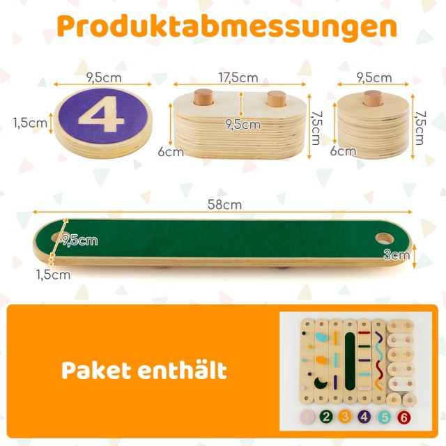 Costway Παιδική Ισορροπία DIY Πολύχρωμος Δοκός με 6 Πέτρες Ισορροπίας Διπλής Όψης TS10109