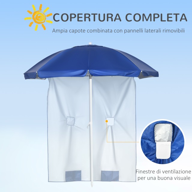 Outsunny Κεκλιμένη Ομπρέλα Παραλίας με Πλευρικές Κουρτίνες, από Πολυεστέρα και Ατσάλι, Ø191x211 εκ., Μπλε και Λευκό 84D-219V00DB