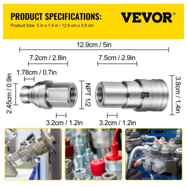 Υδραυλικοί Συζεύκτες VEVOR 1/2” για Bobcat, Case, Kubota  YYJT12B12N1DZ2801V0