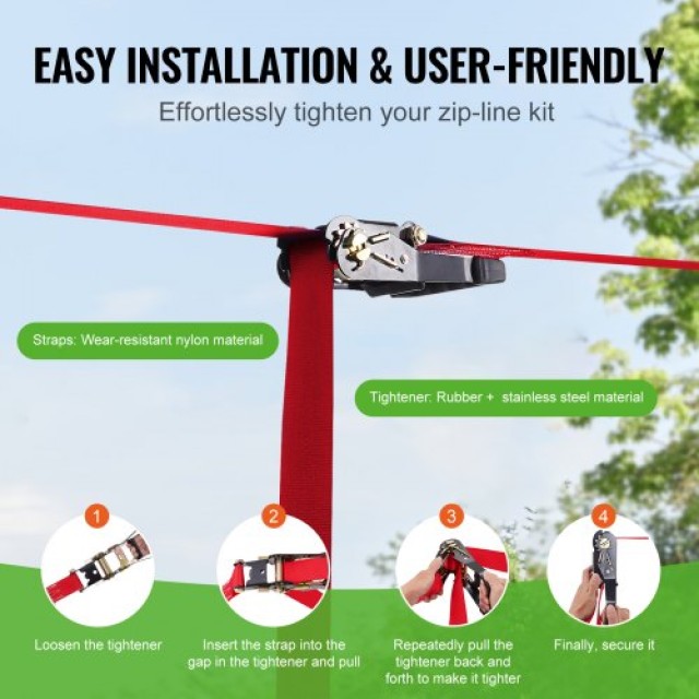Σετ Zipline VEVOR 65 ft για Παιδιά & Ενήλικες, έως 500 lb, με Ζώνη Ασφαλείας, Κάθισμα & Χειρολαβή  SSHSTJ65YCNL00VV5V0