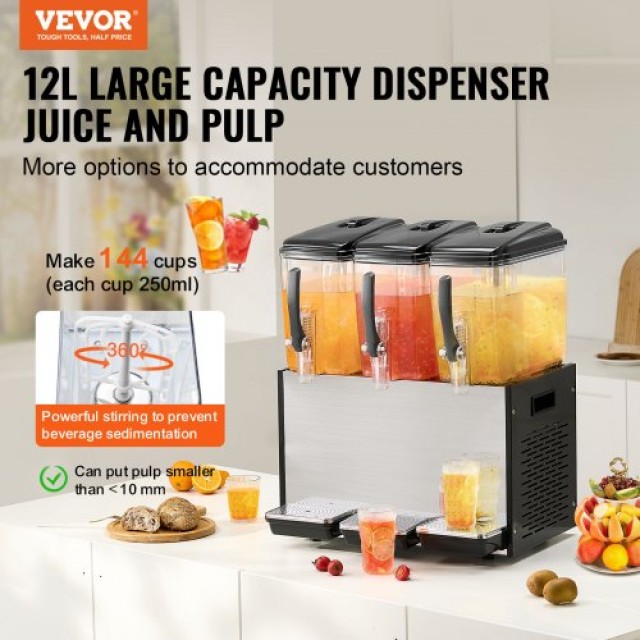 VEVOR  Εμπορικός Διανομέας Ποτών 12L x 3 Δεξαμενές Κρύου Χυμού SYYL...
