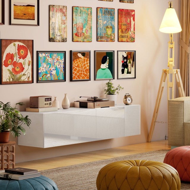 HOMCOM Κινητή Βάση TV με 2 Ντουλάπια για Οθόνες 45-65, 140x33x29.8 ...