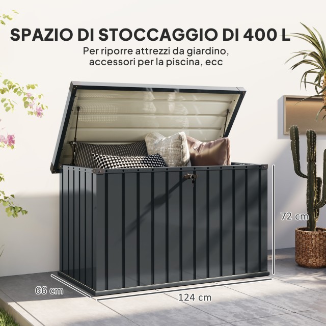 Outsunny  Εξωτερικό μπαούλο 400L από γαλβανισμένο ατσάλι με κλειδαρ...