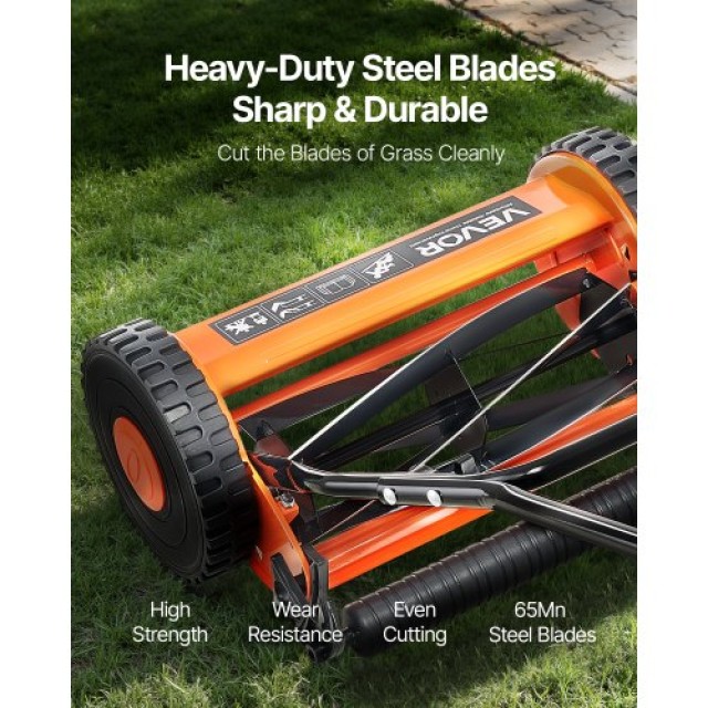 VEVOR 16 Χειροκίνητη Χλοοκοπτική Μηχανή με 5 Λεπίδες και Ρυθμιζόμεν...