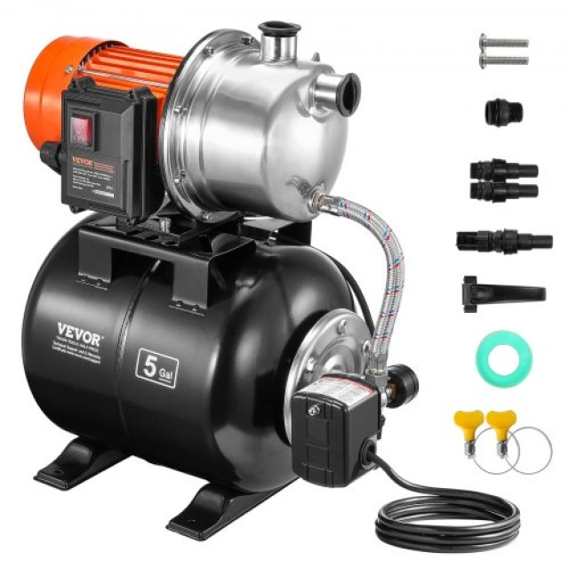 VEVOR  Αντλία Επιφανείας 1.6HP με Δοχείο Πίεσης 1320GPH Αντλία Ενίσ...