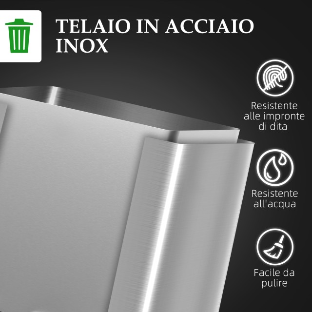 HOMCOM Κάδος Απορριμμάτων με 2 Διαμερίσματα 15L με Πεντάλ και Αθόρυβο Καπάκι από Ανοξείδωτο Ατσάλι και PP 40x34.8x47.5 cm851-038