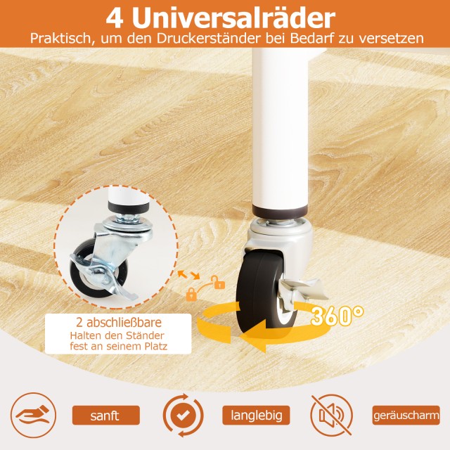 Costway Ρυθμιζόμενο Τρόλεϊ Εκτυπωτή με Ράφια και Ροδάκια σε Λευκό Χ...