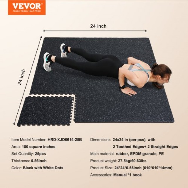 VEVOR  Πλακάκια Γυμναστηρίου 0.56 με Καουτσούκ & Αφρό EVA Μαύρο & Λευκό EVAQXJSHSDZXOXDELV0