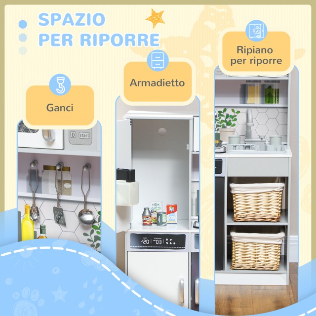 AIYAPLAY Σετ Ξύλινη Παιδική Κουζίνα με Φούρνο με Φώτα και Ήχους, Νε...