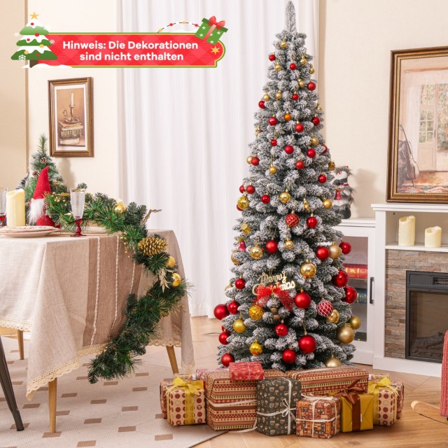 Costway Τεχνητό Χριστουγεννιάτικο Δέντρο Μολύβι 180 εκ. με Χιόνι Πρ...