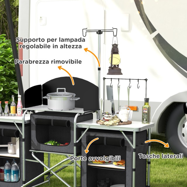 Outsunny Πτυσσόμενη Κουζίνα Κατασκήνωσης 172x48x119 εκ, Μαύρη A20-3...