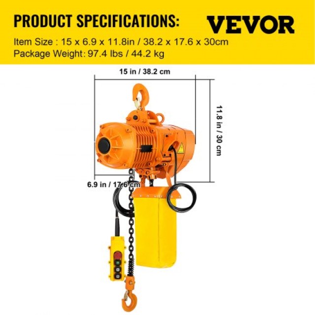 Ηλεκτρικός Γερανός Αλυσίδας VEVOR 1000 kg 4 m Ανύψωση Μονοφασικός  DDHLHLCSWPJ2IZC0TV2