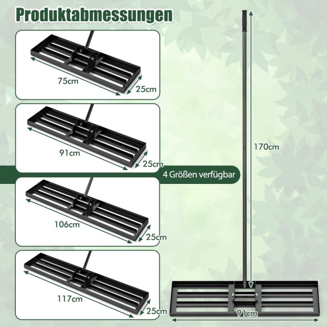 Costway Εργονομική Μεταλλική Τσουγκράνα Εξομάλυνσης Χλοοτάπητα Μαύρ...