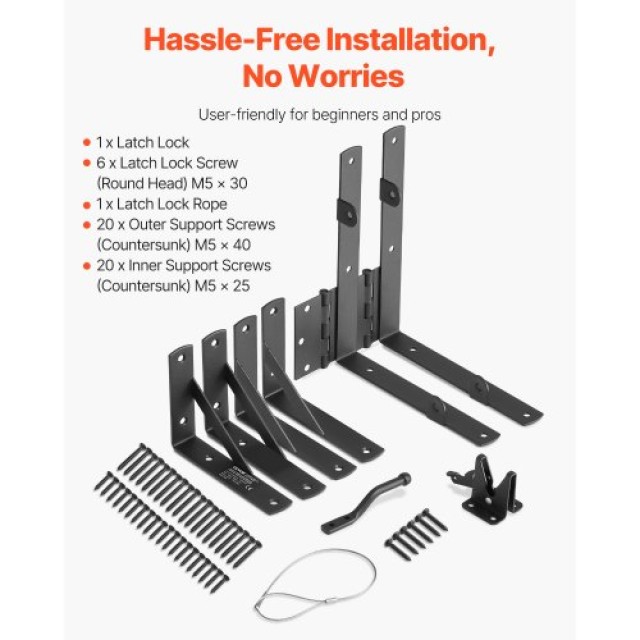 VEVOR Σιδερένιο Μαύρο Κιτ Στήριξης Πύλης με Γωνιακό Βραχίονα και Αν...