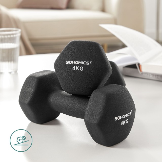 SONGMICS Σετ 2 Αλτήρες Νεοπρένιου 4kg, Μαύρο, SYL068BK 