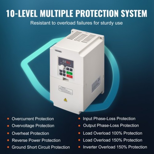 VEVOR Μετατροπέας Συχνότητας 5HP 4KW 18A 1 ή 3 Φάσεων AC 220V Είσοδος σε 3 Φάσεων AC 0~220V Έξοδος BPQDQ4KW220V0UNGLV7
