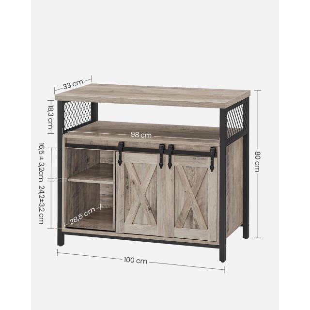 VASAGLE Ξύλινος Μπουφές Country Style 33 x 100 x 80 cm Γκρι Μαύρο, ...