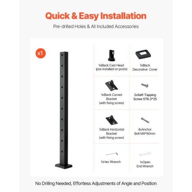 VEVOR Καλώδιο Κάγκελου με Γωνιακές Οπές 30° 1JZLGZXHS91402OS1001V0